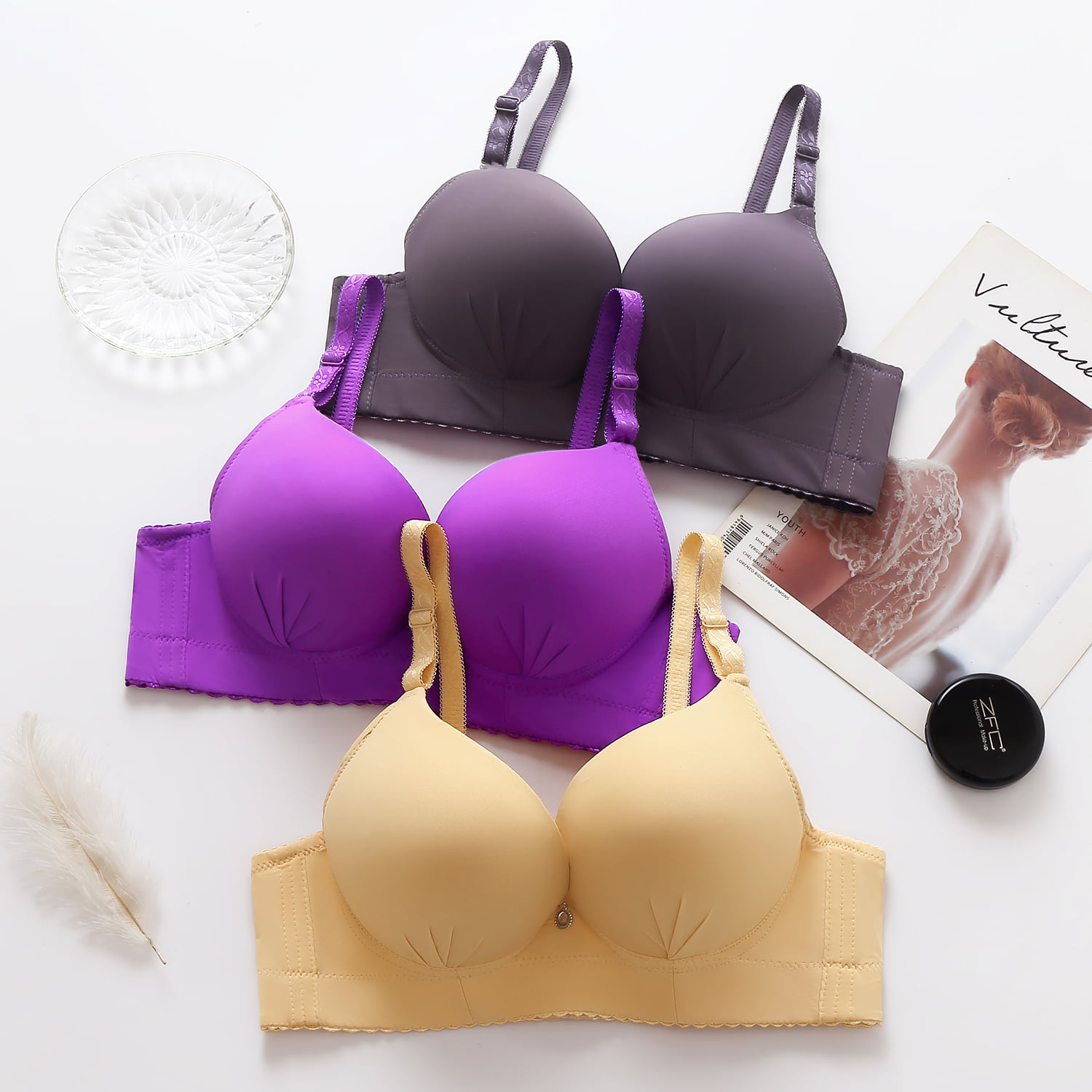 Alicia S Secret Plain Push Up Underwired Full Coverage Bra Progress Socks